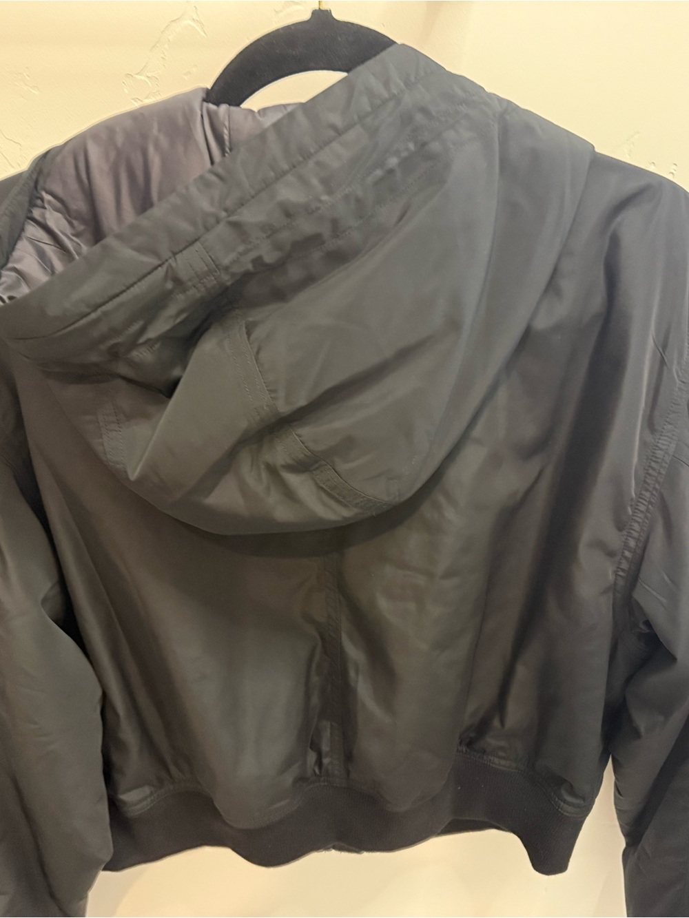 Athleta Black Hooded Bomber Jacket